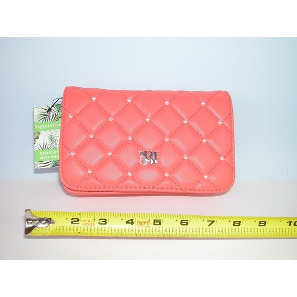 Badgley Mischka Vegan Leather Quilted Coral Crossbody Bag With Chain Strap - Picture 4 of 6